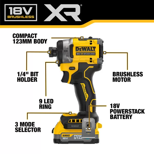Aku rázový utahovák 18V bez aku Tstak DeWALT POWERSTACK DCF860NT