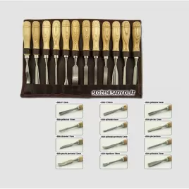 Dláta řezbářská, sada 12dílů, kožený obal XTline XT790400